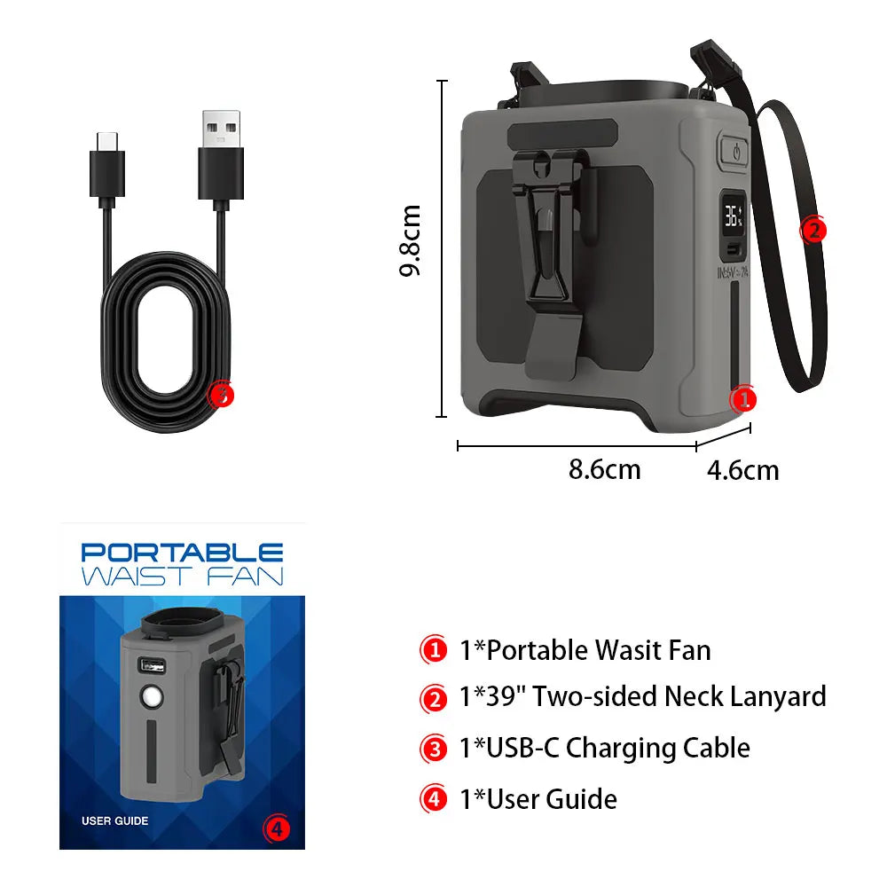 10000Mah Waist Fan with 5 Speeds & Light 40H Hands-Free Wearable Neck Fan for Outdoor Jobsite Travel Long Time for Camping