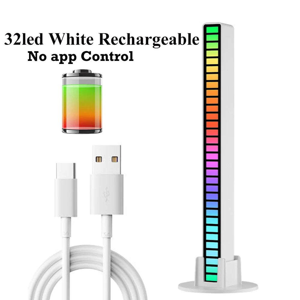 32Led RGB Music Rhythm Light Bar Rechargeable APP Control Rgb Sound Activated Night Light Music Rhythm Light Car Gaming.