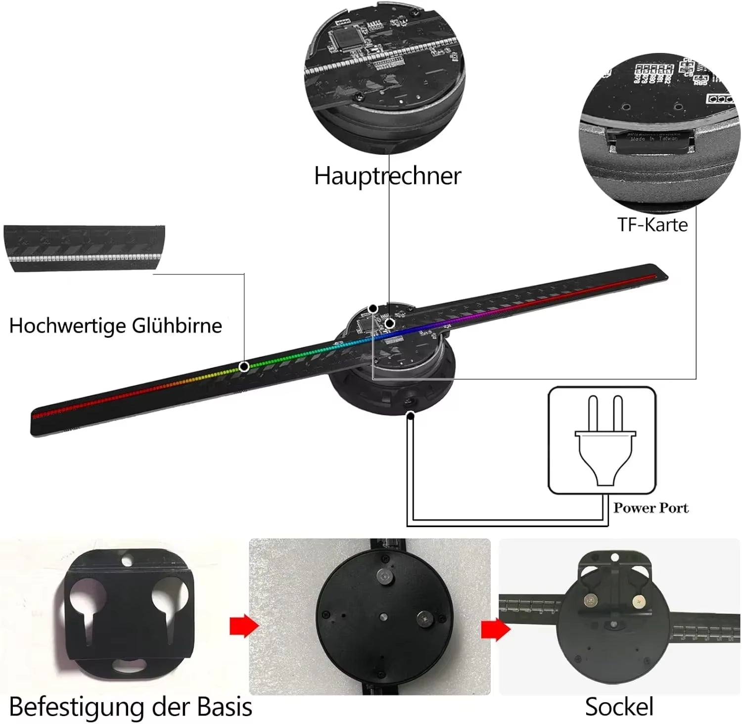 42CM 3D Hologram Fan 3D Holographic Projector Advertising Display Light HD Holographic Projector for Stores Bars Party Xmas.