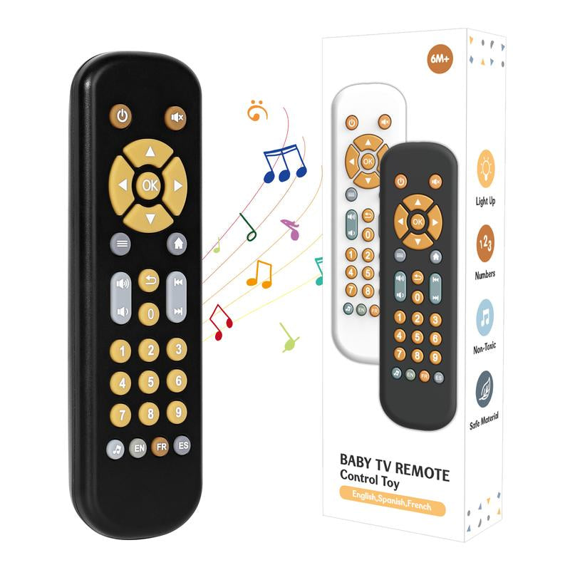Orzbow Baby Remote Control Toy for 6 Months+ with Music, TV Remote Toy with Realistic Light and Sound - English, French and Spanish for Infant Play Remote Musical Toys, BPA Free, Black
