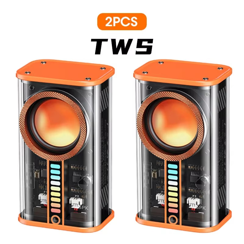 Transparent Cyberpunk Wireless Bluetooth Speaker Sound Light Rhythm Subwoofer TWS Stereo Music Center Hands-Free Call.