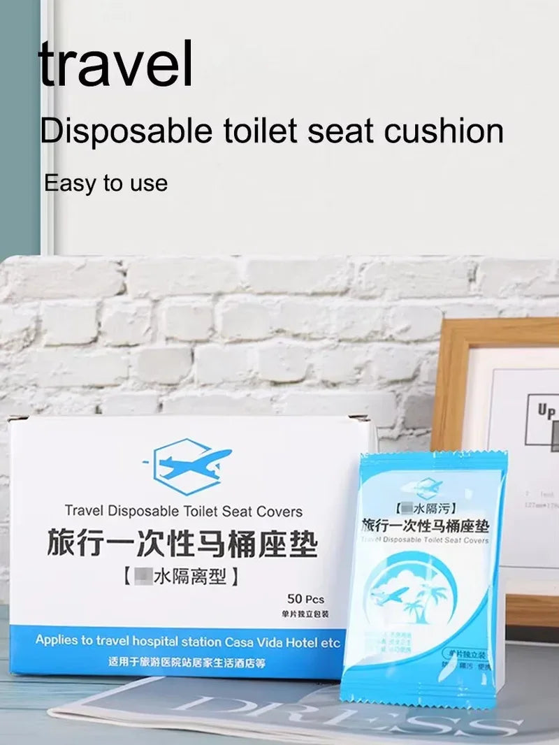 50Pcs Disposable Plastic Toilet Seat Cover Waterproof and Non Slip Individually Wrapped, for Travel, Toilet Seat Protectors.