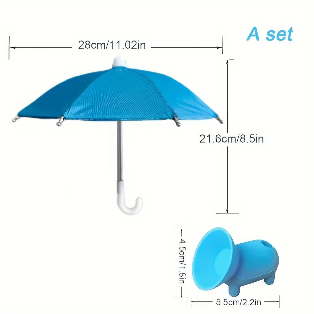 Mini Umbrella for Smart Phone with Suction Cup Holder, Outdoor Anti-Glare Sunshade Cover, Anti-Reflective Screen Protector.