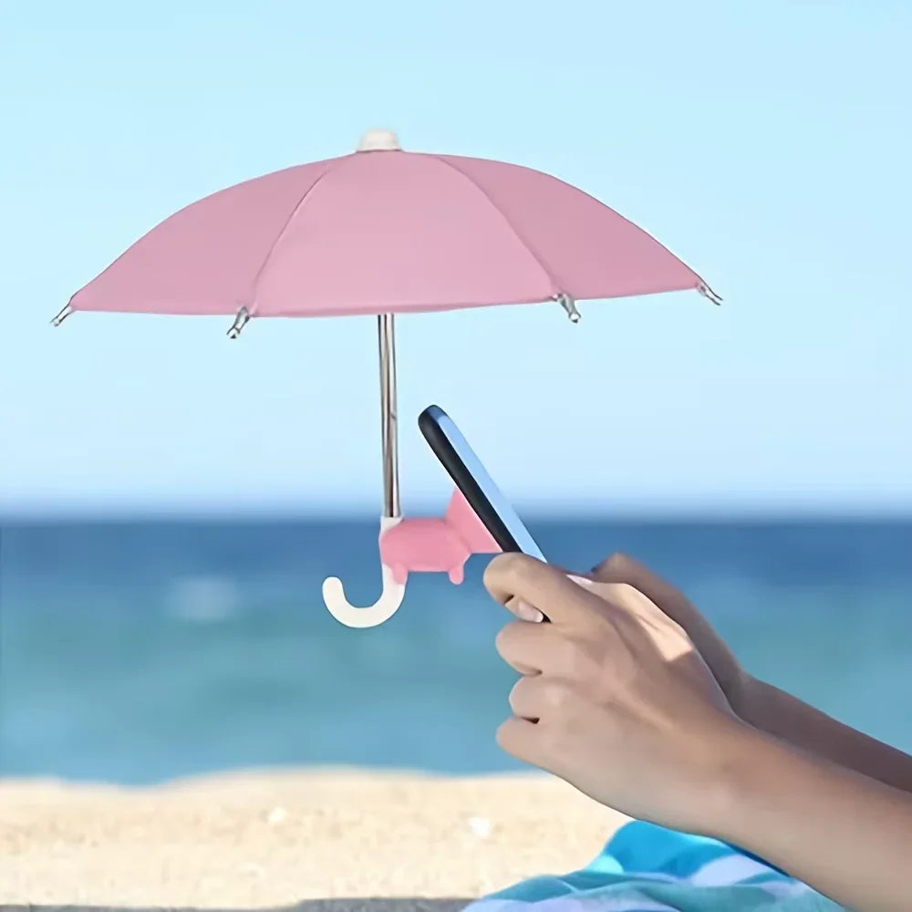Mini Umbrella for Smart Phone with Suction Cup Holder, Outdoor Anti-Glare Sunshade Cover, Anti-Reflective Screen Protector.