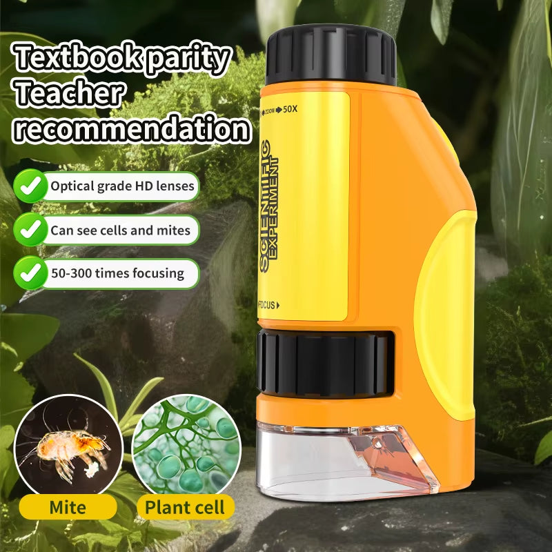 Portable Microscope Zoom 50X-300X,Handheld Mini Microscope Science Toys,Led Pocket Microscope,Little Scientist Microscope.