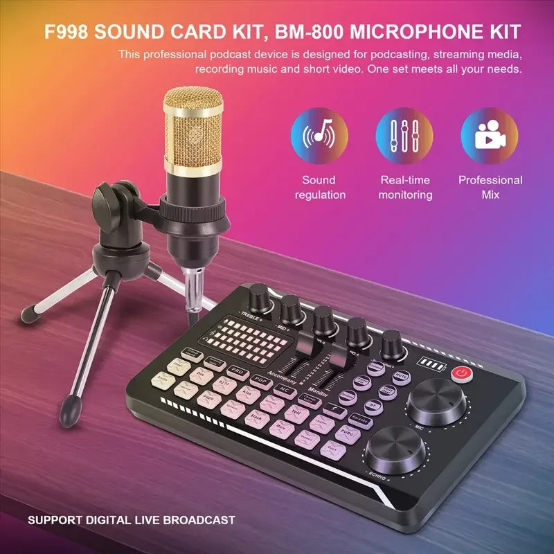 Live Sound Card, DJ Live Mixer, Bluetooth Sound Card Console, Recording Studio Sound Card, Used for Live Streaming Singing