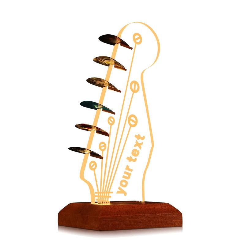 Pookie-Luminous Guitar Pick Stand Acrylic Electric Guitar Headstock Shaped Pick Stand with Wooden Base for Pick Storage and Display Is a Guitar Accessory Gift for Guitarists and Guitarists Acrylic Night Light,Christmas Gift New Year Gift