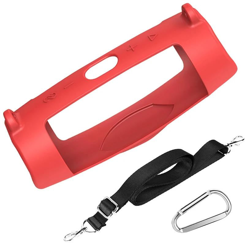 For JBL Charge 5 Wireless Bluetooth Speaker Case Soft Silicone Cover Skin with Strap Carabiner Speaker Bag