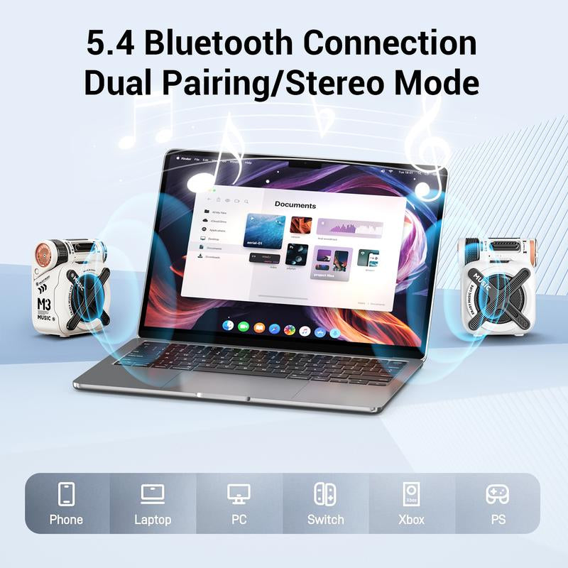 CY Audio Mini Portable Bluetooth Speaker M3 - Studio 3D Sound Bass Boom Wireless Lasting PARTY POWER Surround Sound Dual-Pairing Waterproof Racing Style Perfect Gift Suitable for Office Sports Outdoors Travel White Compact Stereo