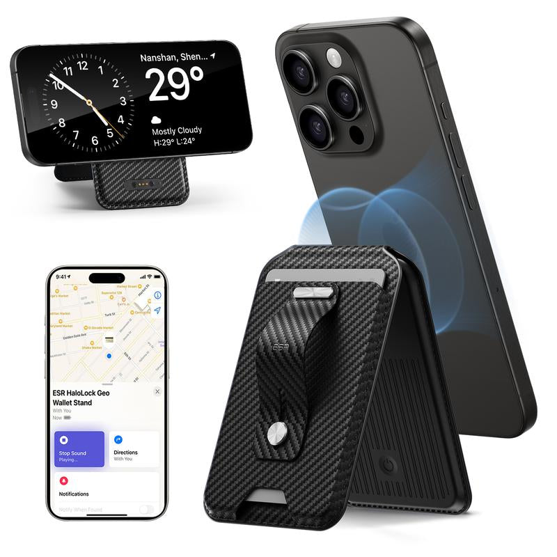 ESR Geo for Magsafe Wallet with Full Find My Functionality,3/5 Card-Holder, RFID Blocking, Magnetic Wallet for Iphone 17/16/15/14/13/12 Series,With Adjustable Stand