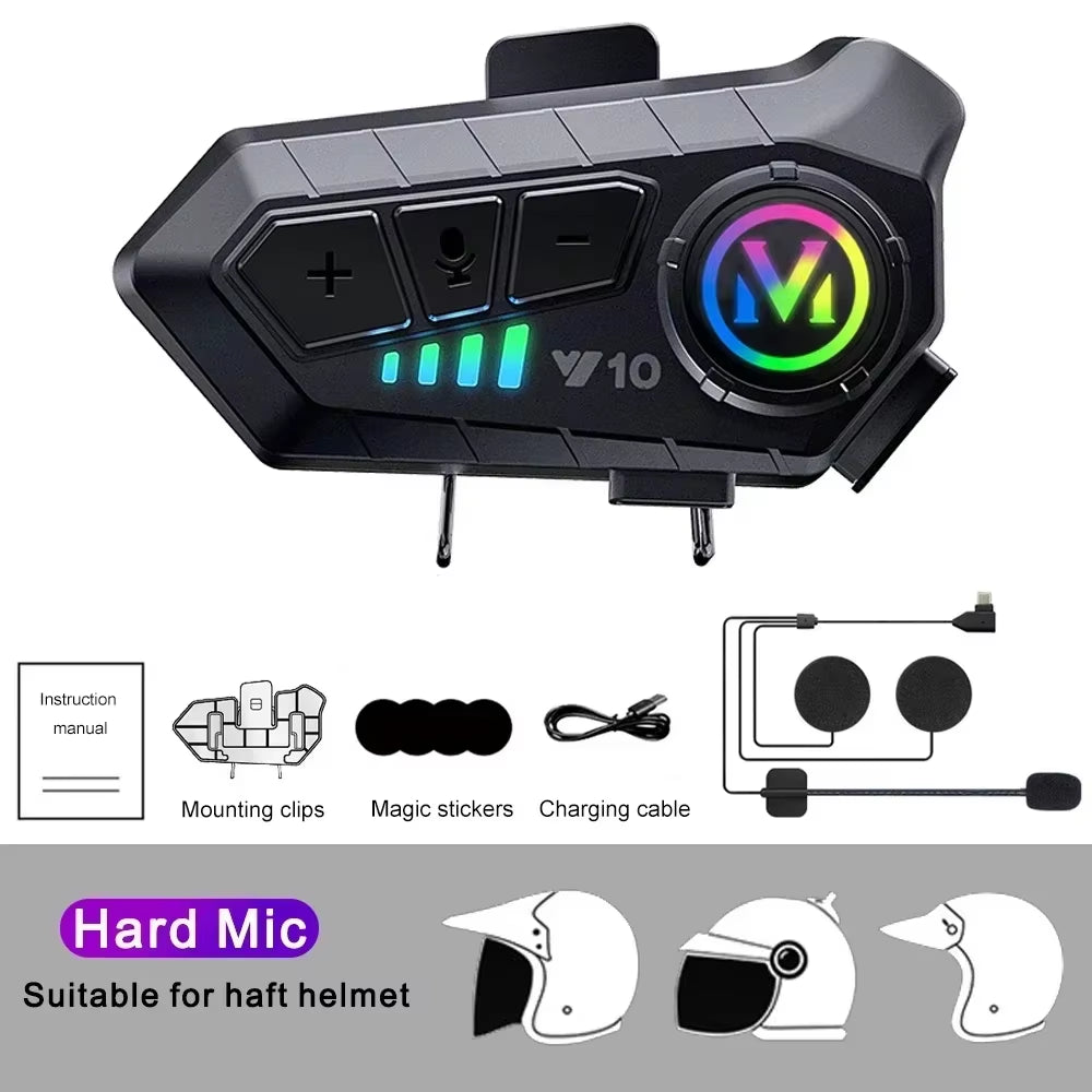 Y10 Motorcycle Helmet Bluetooth Headset 2000Mah Super Long Standby Wireless Hands-Free Waterproof Motorbike Earphone.