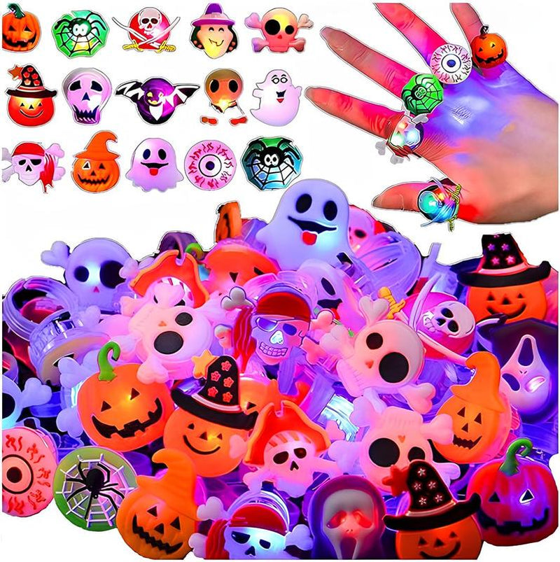 50Pcs LED Halloween Ring,Halloween Ring,Glowing Pumpkin Skull Ring Gift,Halloween Christmas Party Decoration Home Horror Props Supplies,Perfect for Halloween