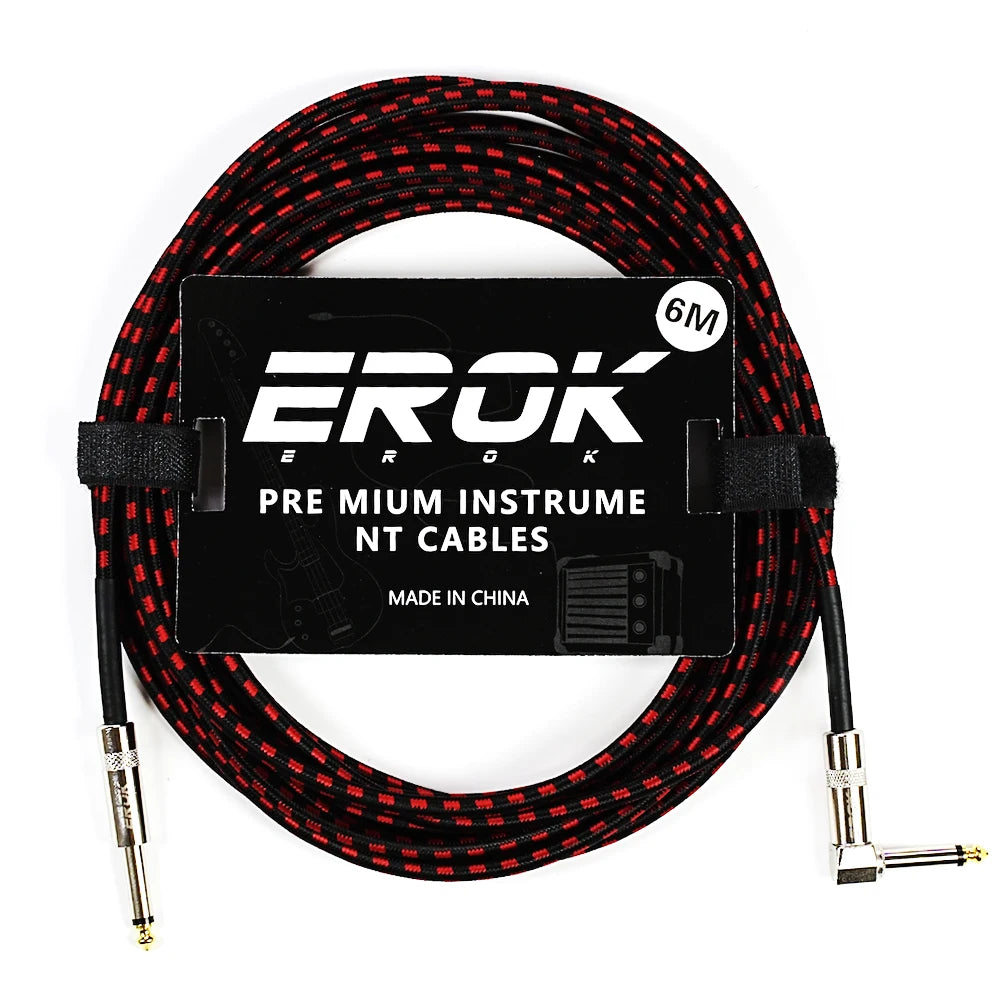 EROK 1/4 Inch Instrument Cable 90 Degree Right-Angled To Straight 6.35mm Male Stereo Audio Cord for Electric Guitar Bass ﻿