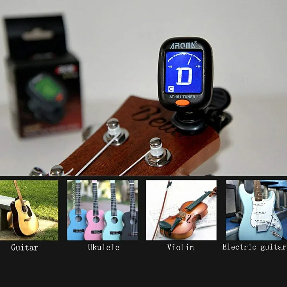 AROMA Guitar Tuner AT-01A/101 Foldable Rotatable Clip-on Tuner High Sensitivity for Bass Ukulele Chromatic Guitar Accessories