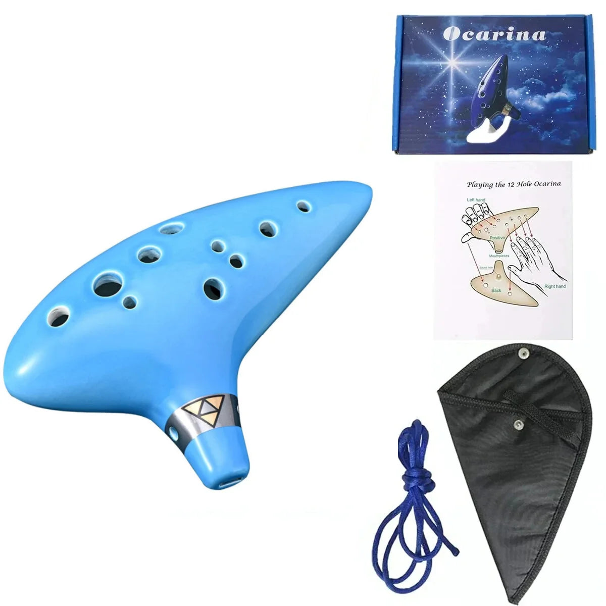 Miwayer Ocarina,12 Tones Alto C Ceramic Ocarina Musical Instrument with Song Book Neck String Neck Cord Carry Bag, Blue