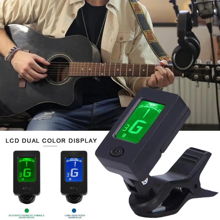 Clip-On Guitar Tuner with LCD Display & Rotating Head
