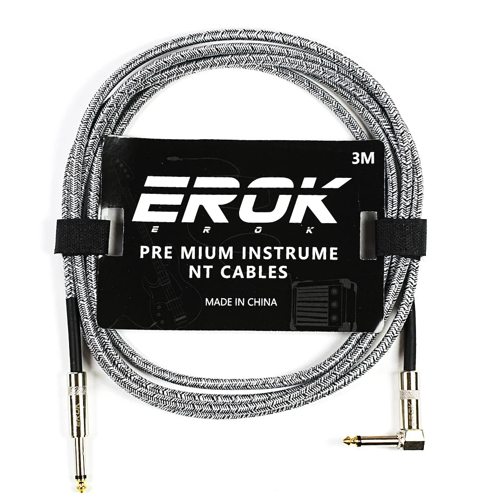 EROK 1/4 Inch Instrument Cable 90 Degree Right-Angled To Straight 6.35mm Male Stereo Audio Cord for Electric Guitar Bass ﻿