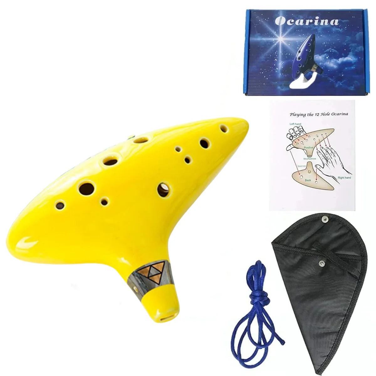 Miwayer Ocarina,12 Tones Alto C Ceramic Ocarina Musical Instrument with Song Book Neck String Neck Cord Carry Bag, Blue