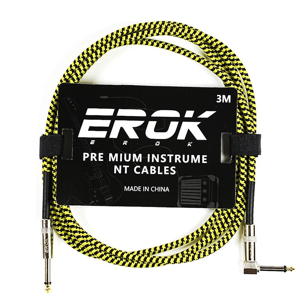 EROK 1/4 Inch Instrument Cable 90 Degree Right-Angled To Straight 6.35mm Male Stereo Audio Cord for Electric Guitar Bass ﻿