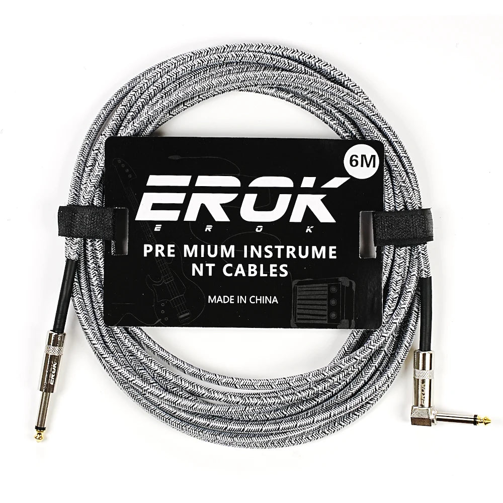 EROK 1/4 Inch Instrument Cable 90 Degree Right-Angled To Straight 6.35mm Male Stereo Audio Cord for Electric Guitar Bass ﻿