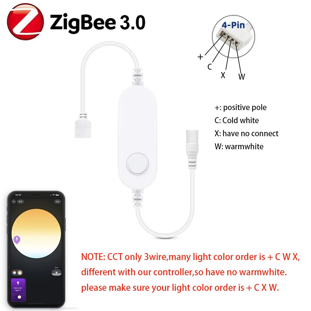 Zigbee 3.0 Smart LED Controller DC5V 12V 24V Dimmer Single color CCT RGB RGBW RGBCCT LED Strip for Alexa Alice SmartThings 2mqtt
