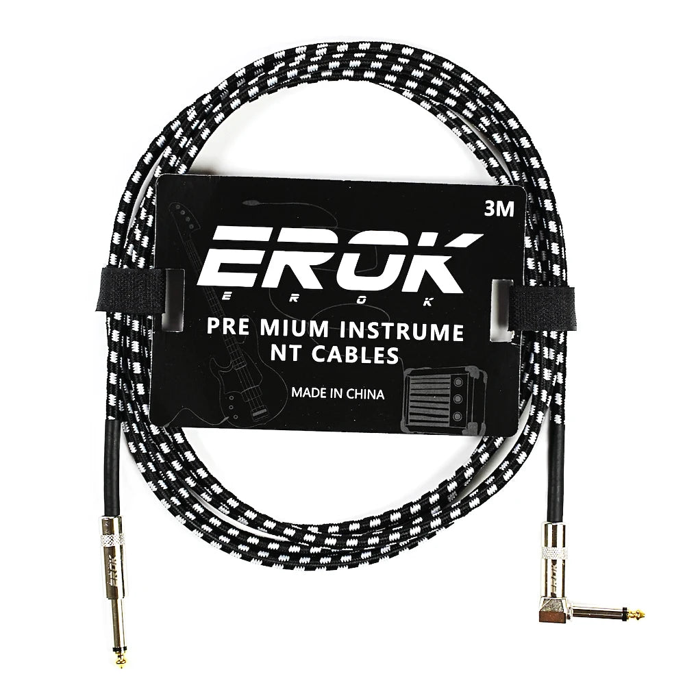 EROK 1/4 Inch Instrument Cable 90 Degree Right-Angled To Straight 6.35mm Male Stereo Audio Cord for Electric Guitar Bass ﻿
