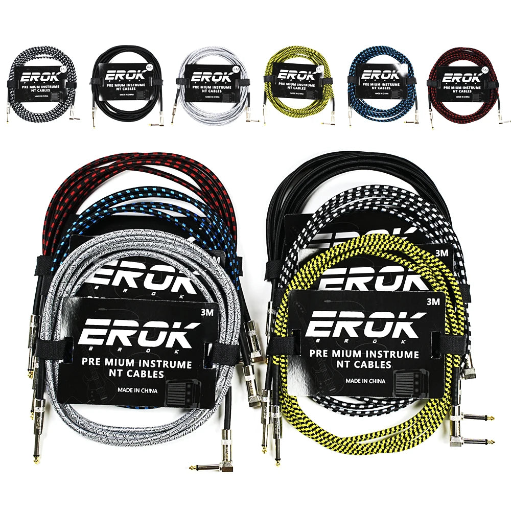 EROK 1/4 Inch Instrument Cable 90 Degree Right-Angled To Straight 6.35mm Male Stereo Audio Cord for Electric Guitar Bass ﻿