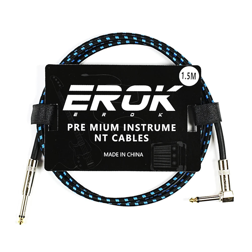EROK 1/4 Inch Instrument Cable 90 Degree Right-Angled To Straight 6.35mm Male Stereo Audio Cord for Electric Guitar Bass ﻿