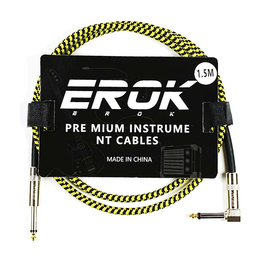 EROK 1/4 Inch Instrument Cable 90 Degree Right-Angled To Straight 6.35mm Male Stereo Audio Cord for Electric Guitar Bass ﻿