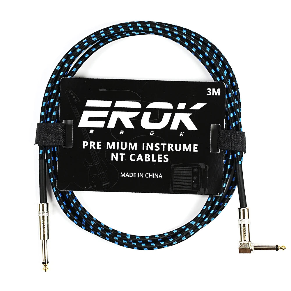 EROK 1/4 Inch Instrument Cable 90 Degree Right-Angled To Straight 6.35mm Male Stereo Audio Cord for Electric Guitar Bass ﻿