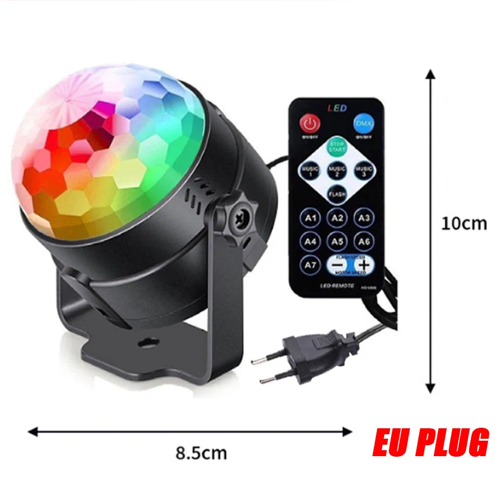 LED Stage Disco Light Rotating DJ Ball Strobe Remote Sound Control Magic Dance Car RGB Christmas Gift Party Club Laser Show Lamp
