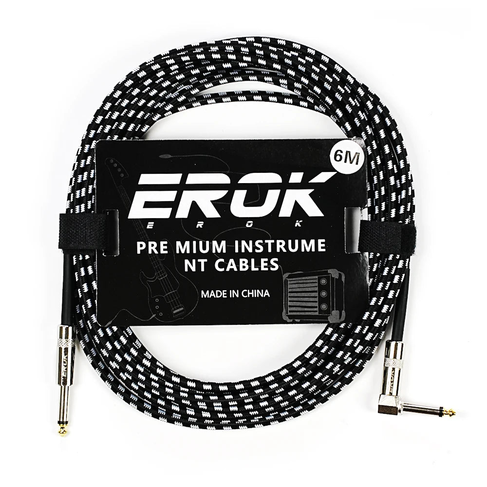 EROK 1/4 Inch Instrument Cable 90 Degree Right-Angled To Straight 6.35mm Male Stereo Audio Cord for Electric Guitar Bass ﻿