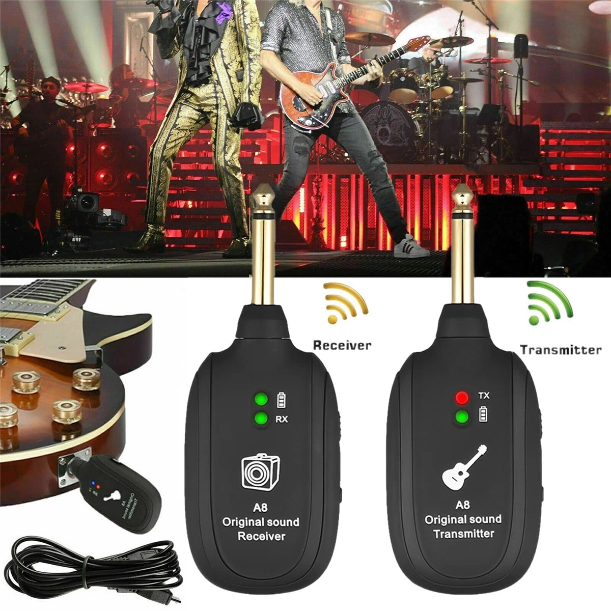 Miwayer A8 Wireless Guitar System Built in 4 Channels Wireless Guitar Transmitter Receiver for Electric Guitar Bass Violin
