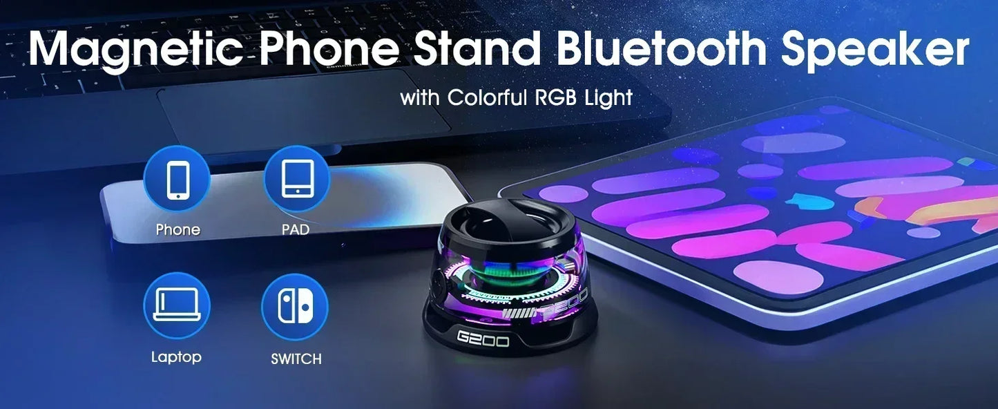 Portable Bluetooth Speaker G200 RGB Lighting Magnetic Speaker BT5.3 Mini Sound Box 7 Hours Playback Phone Holder