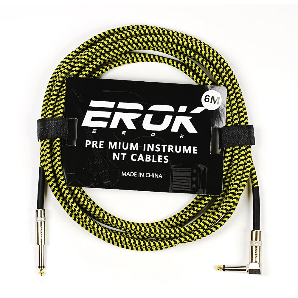 EROK 1/4 Inch Instrument Cable 90 Degree Right-Angled To Straight 6.35mm Male Stereo Audio Cord for Electric Guitar Bass ﻿
