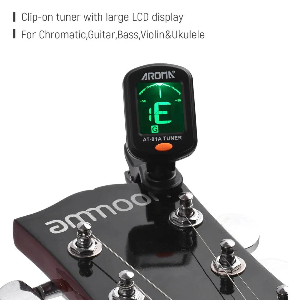 AROMA Guitar Tuner AT-01A/101 Foldable Rotatable Clip-on Tuner High Sensitivity for Bass Ukulele Chromatic Guitar Accessories