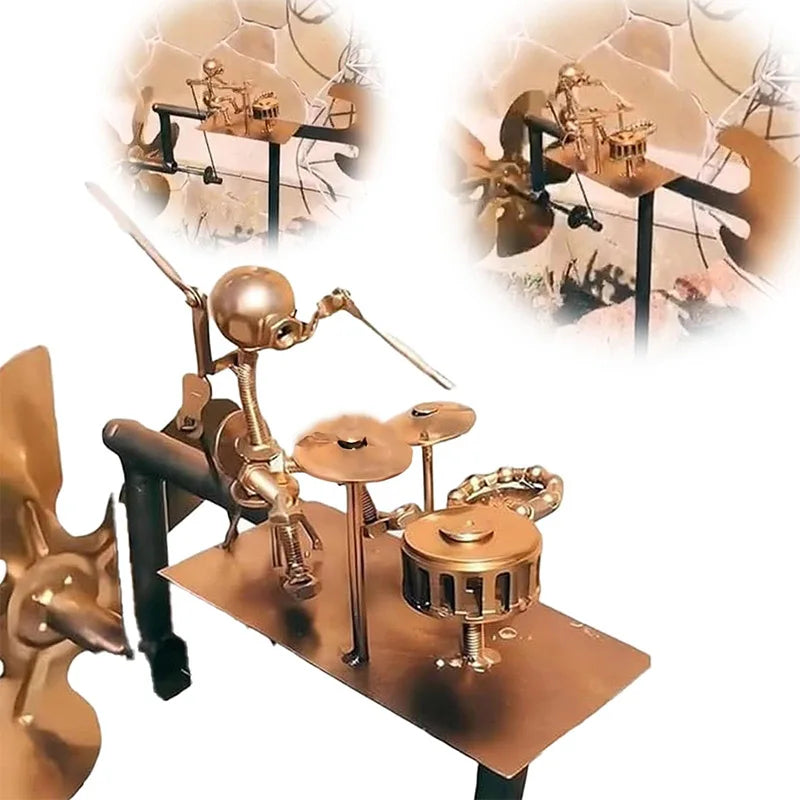 New Handmade Metal Drummer Windmill Creative Instrument Decoration Decorative Sculptures in Courtyard Gardens Craft Statues.