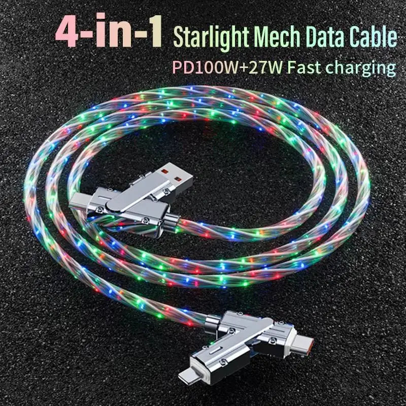 New Starry Sky RGB LED USB Type-C to Type-C to Lightning and 4 in 1 Fast Charging Cable for Iphone 15 14 Xiaomi Samsung HUAWEI.