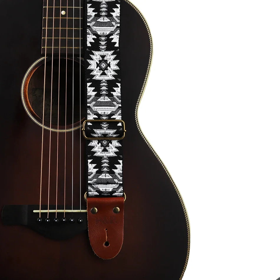Bohemian Style Guitar Strap Soft Leather End Adjustable Acoustic Electric Bass Strap Guitar Belt