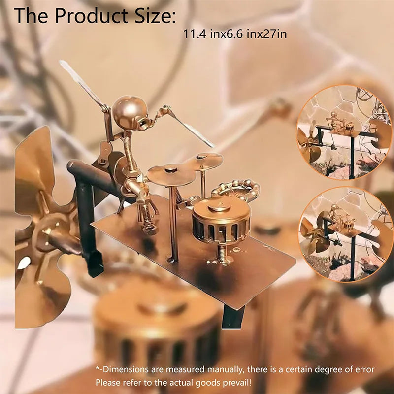 New Handmade Metal Drummer Windmill Creative Instrument Decoration Decorative Sculptures in Courtyard Gardens Craft Statues.