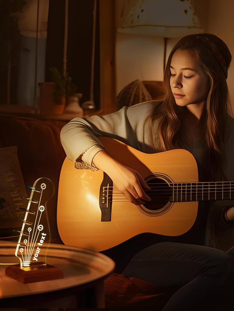 Pookie-Luminous Guitar Pick Stand Acrylic Electric Guitar Headstock Shaped Pick Stand with Wooden Base for Pick Storage and Display Is a Guitar Accessory Gift for Guitarists and Guitarists Acrylic Night Light,Christmas Gift New Year Gift