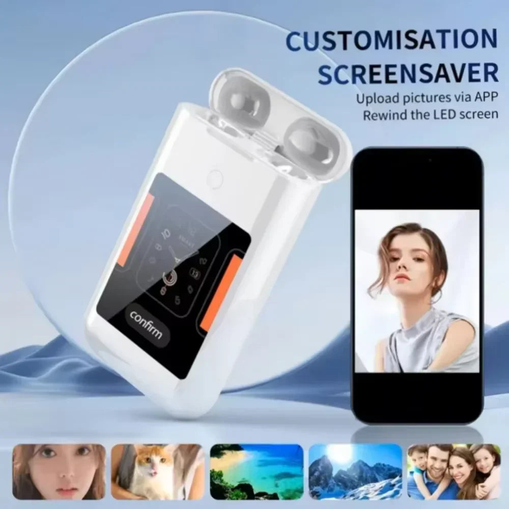 Multiple Function in Ear Bluetooth Wireless Earphone Charging Case with 2.8" Touch Screen Power Bank Headphone Music Game.