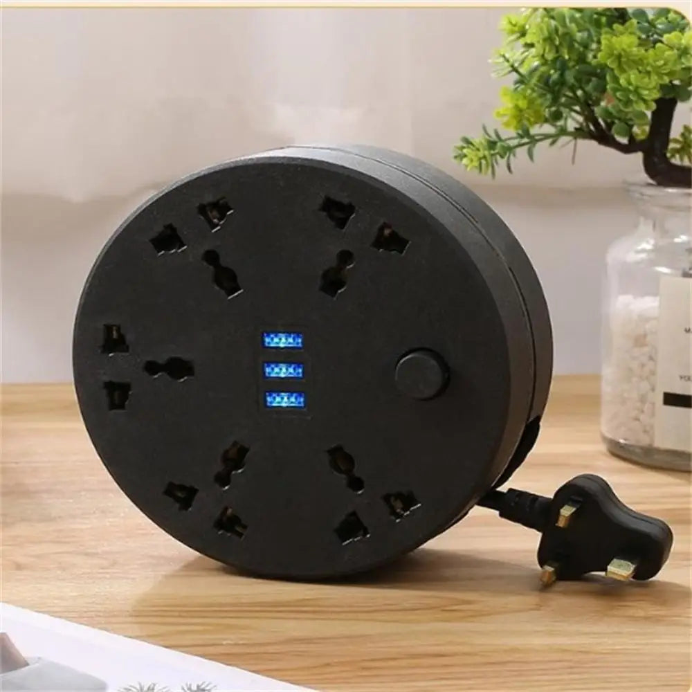 Circular Power Extension Board Power Strip with Usb Cable Plug 2M Retractable Power Cord Home High Quality UK EU US Socket