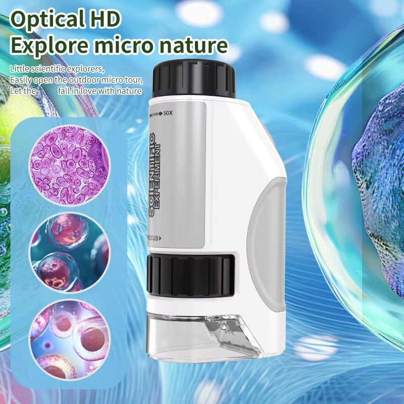 Portable Microscope Zoom 50X-300X,Handheld Mini Microscope Science Toys,Led Pocket Microscope,Little Scientist Microscope.