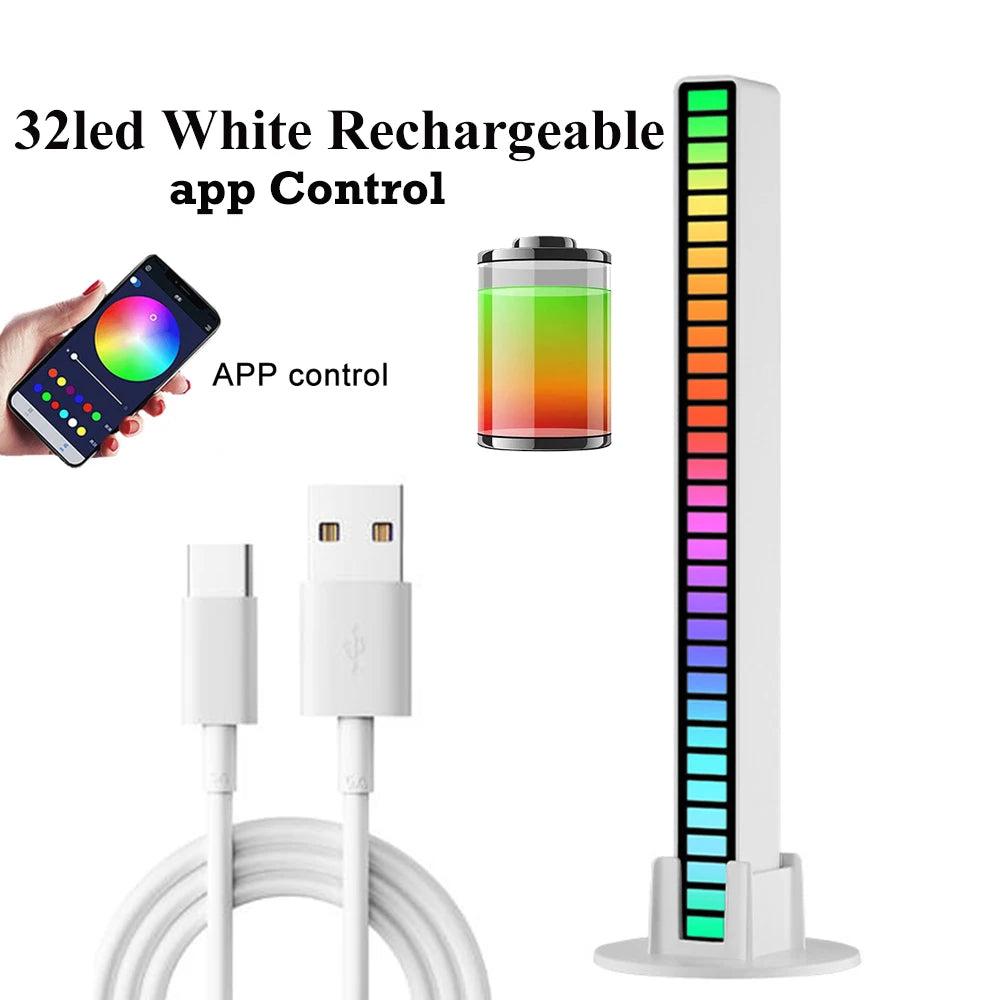 32Led RGB Music Rhythm Light Bar Rechargeable APP Control Rgb Sound Activated Night Light Music Rhythm Light Car Gaming.