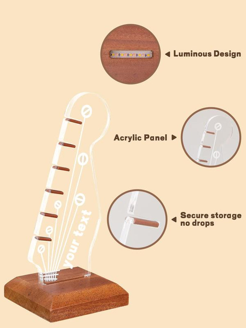 Pookie-Luminous Guitar Pick Stand Acrylic Electric Guitar Headstock Shaped Pick Stand with Wooden Base for Pick Storage and Display Is a Guitar Accessory Gift for Guitarists and Guitarists Acrylic Night Light,Christmas Gift New Year Gift