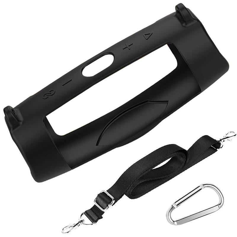 For JBL Charge 5 Wireless Bluetooth Speaker Case Soft Silicone Cover Skin with Strap Carabiner Speaker Bag