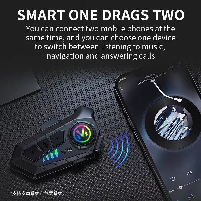 Y10 Motorcycle Helmet Bluetooth Headset 2000Mah Super Long Standby Wireless Hands-Free Waterproof Motorbike Earphone.