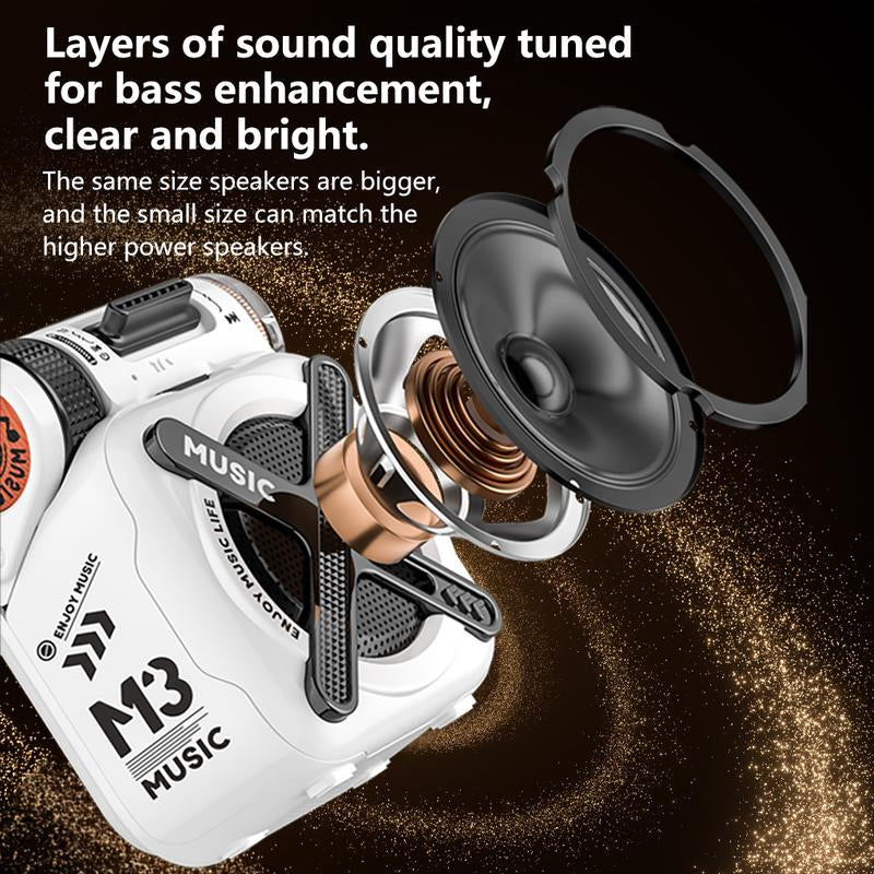 CY Audio Mini Portable Bluetooth Speaker M3 - Studio 3D Sound Bass Boom Wireless Lasting PARTY POWER Surround Sound Dual-Pairing Waterproof Racing Style Perfect Gift Suitable for Office Sports Outdoors Travel White Compact Stereo
