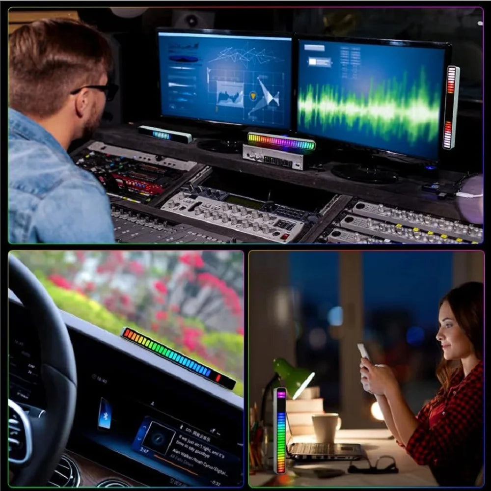 32Led RGB Music Rhythm Light Bar Rechargeable APP Control Rgb Sound Activated Night Light Music Rhythm Light Car Gaming.